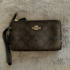Coach Dark Brown Signature Wristlet